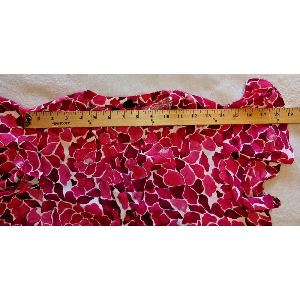 Zac & Rachel Medium Pink Floral Ruffle Short Sleeve V Neck Cottage core Top Blou - Picture 5 of 7